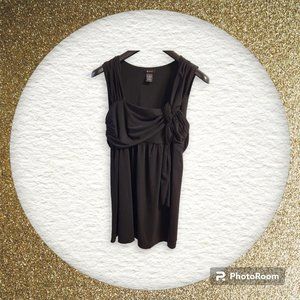 Evie Evening Dress Sleeveless Black Sz L Flowing Attached Sash Polyester Spandex